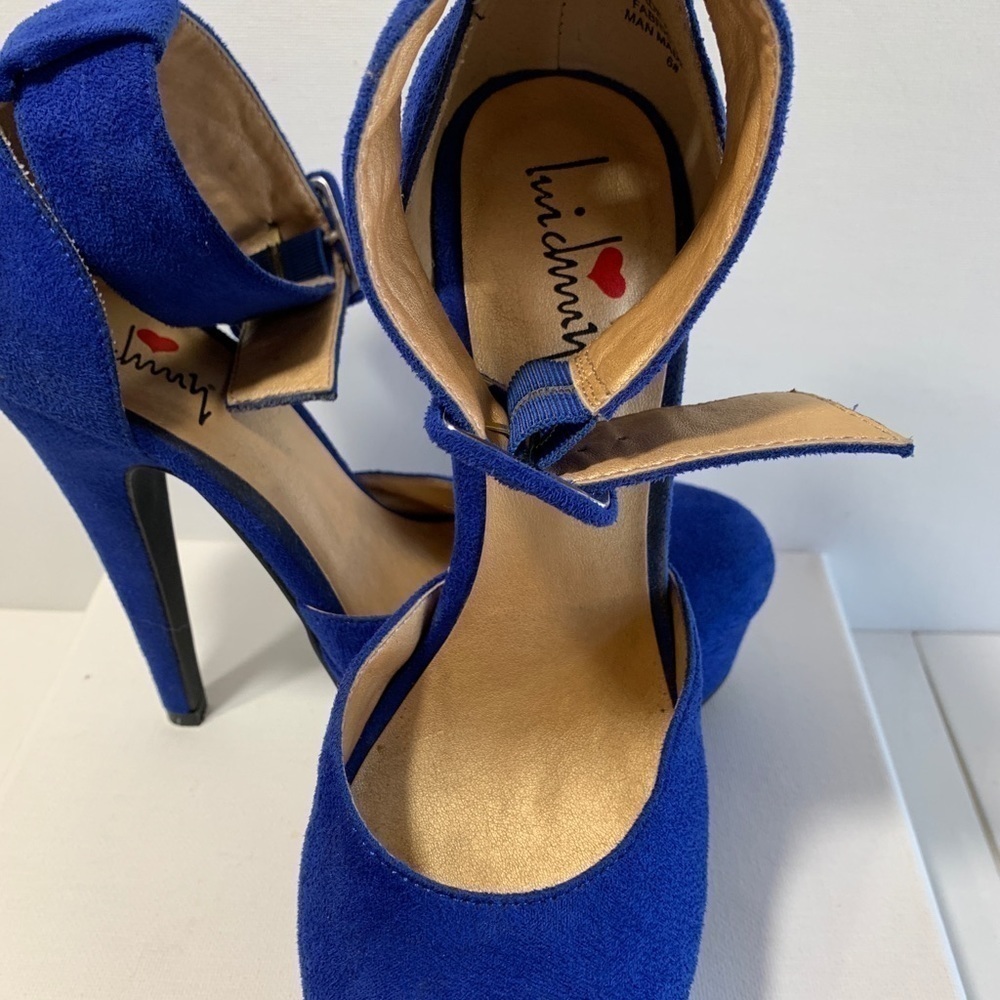 Lui Chung electric blue suede stilletto pumps 6 - Picture 3 of 3